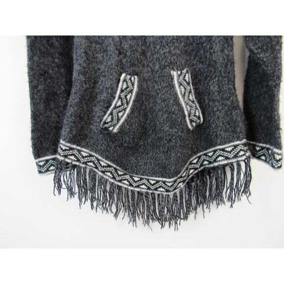 Milma's Crafts 100% Wool Gray and White Alpaca Hoodie Pullover Sweater Fringe - Picture 3 of 7